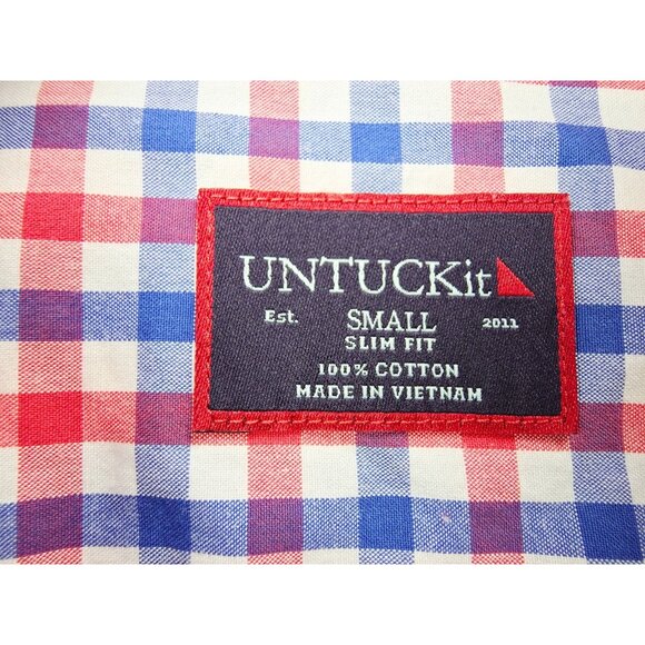 Untuckit Size Small Slim Fit Mens Red White Blue Check Long Sleeve Cotton Shirt - Picture 4 of 9